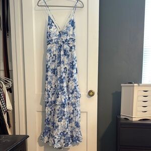Abercrombie & Fitch Blue and White Spaghetti Strap Maxi Sundress